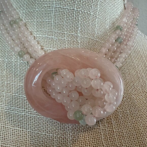 Beautiful Rose Quartz Donut with 4 Strand Bead Choker - Picture 4 of 9